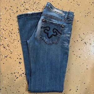 REROCK for EXPRESS Stylish Dark Blue Flare Jeans • Size 4 Short